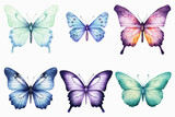 Fototapeta Motyle - set of butterflies isolated. butterflies collection on white background,watercolor,illustration