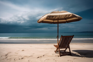 Wall Mural - Umbrella and hammock on the shore at the beach. Generative AI.