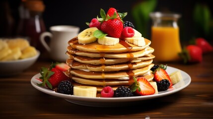 Canvas Print - pancakes with berries