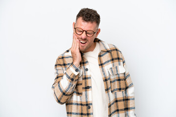 Wall Mural - Young caucasian handsome man isolated on white background with toothache