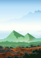 Wall Mural - Mountain landscape with mountains and clouds. Mountain nature landscape. Vector illustration.