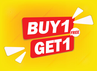 Wall Mural - Buy 1 Get 1 free sale banner template design.Vector yellow backgroung