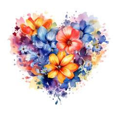 Canvas Print - Watercolor Flowers in Shape of Heart isolated