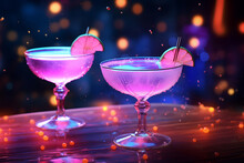 Cocktails In A Disco Night Background. Cocktails And Disco Concept