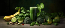 Green Smoothie With Green Vegetables And Fruits. Dark Background (generative Ai)