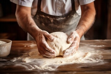 Wall Mural - Bakers hands kneading dough for artisan bread