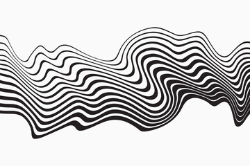 Abstract wave background. Black and white wavy stripes or lines design. Abstract weaves seamless vector pattern. 60’s, 70’s style hippie background with waves, psychedelic groovy texture. 