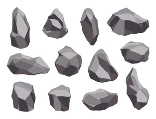 Wall Mural - Rock stones or debris of mountain. Gravel, gray stone. Collection of various shapes, pieces of fossil stone. Polygonal shapes set. Game decoration elements