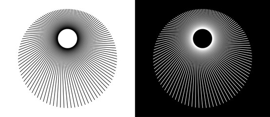Wall Mural - art sun background. tattoo template or logo with lines. black shape on a white background and the sa