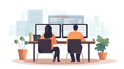 people sitting in front of the computer and write computer code illustration