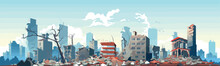 Destroyed City Demolished Buildings Vector Flat Isolated Illustration