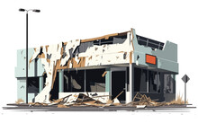 Destroyed Shop Demolished Building Vector Flat Isolated Illustration