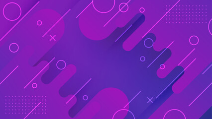 Modern colorful abstract background in purple and blue gradient with fluid shape and geometric memphis elements for business, music, technology banner template, poster, web design. 