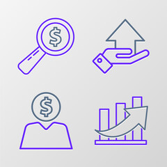 Wall Mural - Set line Financial growth and coin, Business man planning mind, Money on hand and Magnifying glass dollar icon. Vector