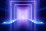 Fototapeta Do przedpokoju - Abstract blue and purple gradient background with pillar structures, light channels, and a mysterious big 3D-rendered structure. Generative AI