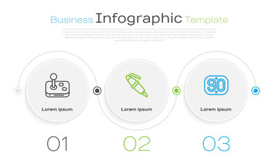 Sticker - Set line Joystick, Fountain pen nib and 90s Retro. Business infographic template. Vector