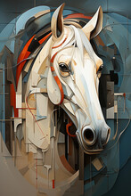 Portrait Of A Horse. Abstract Wall Art. Painting In The Interior. A Modern Poster. Generative AI