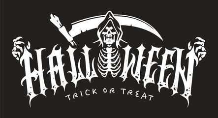 Sticker - Scary Halloween letters flyer monochrome