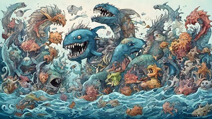 Wall Mural - Sea Monster Background Very Creepy