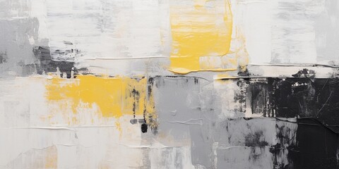 Wall Mural - Closeup of abstract rough black gray yellow white art painting texture