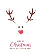 reindeer with red nose christmas greeting card on white background vector illustration EPS10