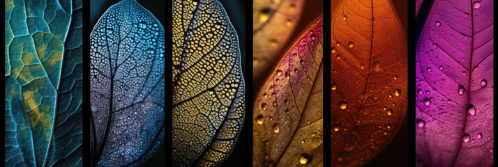 macro close-ups of colorful leaves as header background