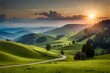 panorama of beautiful countryside of romania. sunny afternoon. wonderful springtime landscape in mountains. grassy field and rolling hills