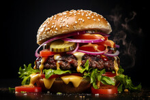 Big Fastfood Tasty Restaurant Burger Hamburger Cheeseburger Generative AI Picture