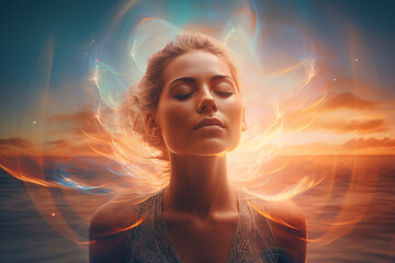 Wall Mural - picture of woman astral body psychedelic journey near death experience made by generative ai
