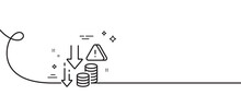 Deflation Line Icon. Continuous One Line With Curl. Economic Crisis Sign. Income Reduction Symbol. Deflation Single Outline Ribbon. Loop Curve Pattern. Vector