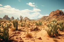 Landscape Of Cactus In The Desert