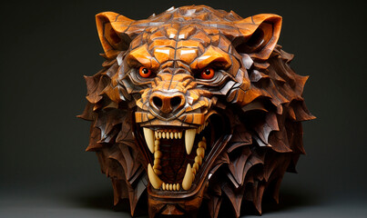 bear head portrait sculpture on a dark amber background created with Generative Ai