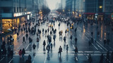 Fototapeta Londyn - top view of crowd of people walks, people gathered at the street , Generative AI
