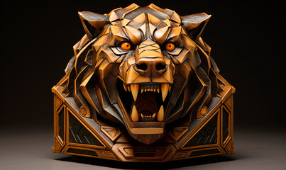 bear head portrait sculpture on a dark amber background created with Generative Ai