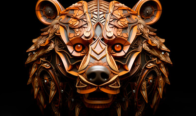 bear head portrait sculpture on a dark amber background created with Generative Ai