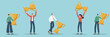 © Yuliia Sydorova - Set of illustrations of random people with winning cups. Concept of victory and superiority, achieving set goals and high scores, great success, career growth, defeating competitor and getting award.