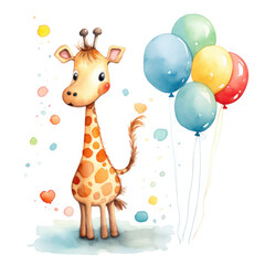 Wall Mural - Cute cartoon giraffe illustration (AI Generated) 