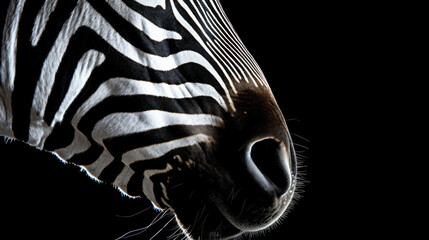 Wall Mural - Zebra in front of a black background illustration (AI Generated)