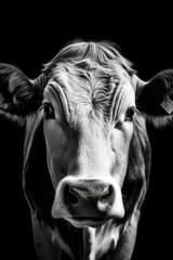 Wall Mural - Cow in front of a black background (AI Generated)