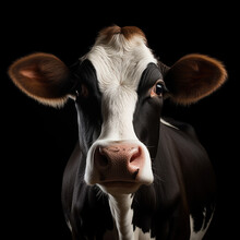 Cow In Front Of A Black Background (AI Generated)