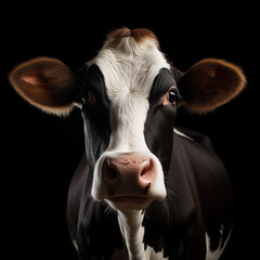 Wall Mural - Cow in front of a black background (AI Generated)