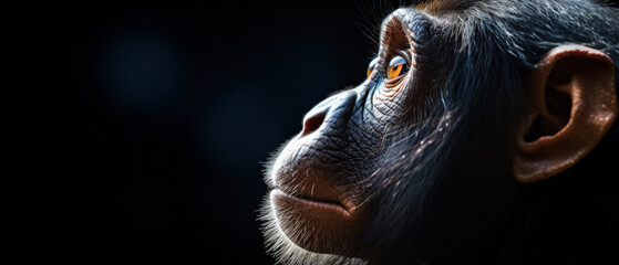 Wall Mural - Monkey in front of a black background (AI Generated)