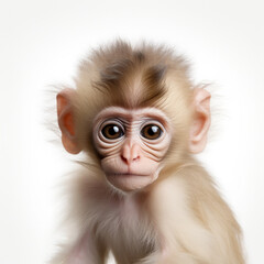 Wall Mural - Cute little monkey in front of a white background (AI Generated) 