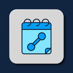 Sticker - Filled outline Calendar fitness icon isolated on blue background. Training schedule. Vector