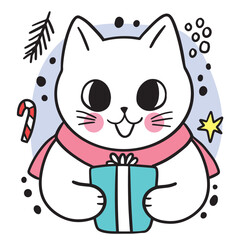 Wall Mural - Cartoon cute winter funny cat character.