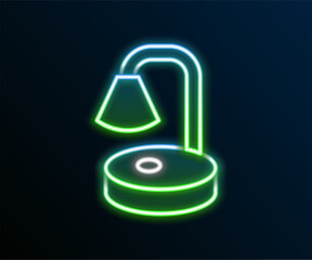 Sticker - Glowing neon line Table lamp icon isolated on black background. Desk lamp. Colorful outline concept. Vector