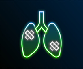 Canvas Print - Glowing neon line Disease lungs icon isolated on black background. Colorful outline concept. Vector