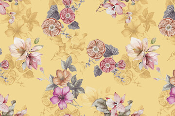 Wall Mural - allover flower seamless pattern with digital background.