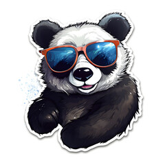 Wall Mural - funny panda cartoon style sunglass sticker design , Generative Ai