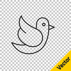 Wall Mural - Black line Dove icon isolated on transparent background. Vector